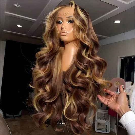 Honey Blonde Ombre Human Hair HD Lace  Body Wave Lace Frontal Wigs