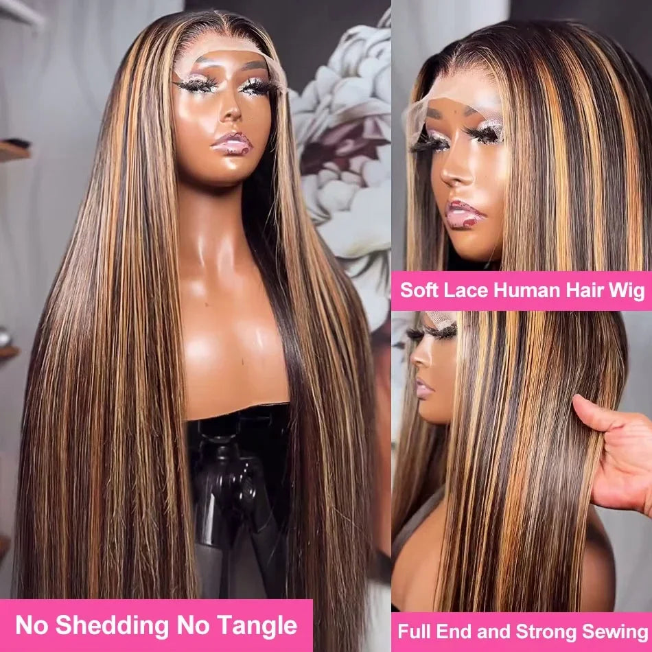 Highlight Human Hair Pre Plucked Hairline Straight Wig