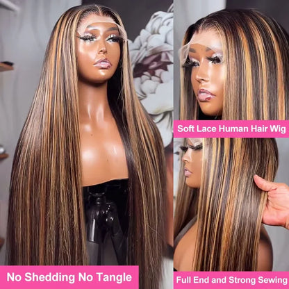 Highlight Human Hair Pre Plucked Hairline Straight Wig