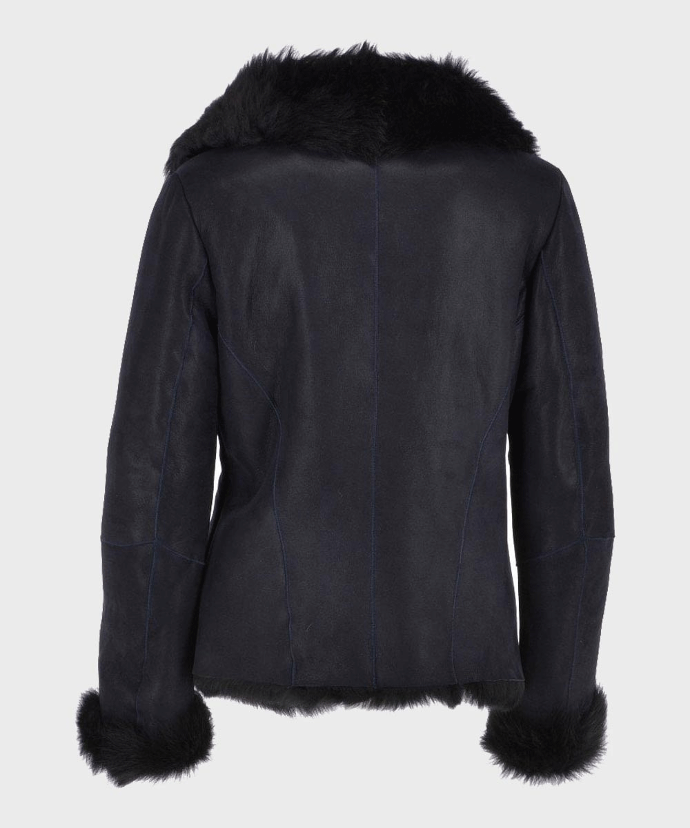 Women Black Shearling Fur Leather Jacket