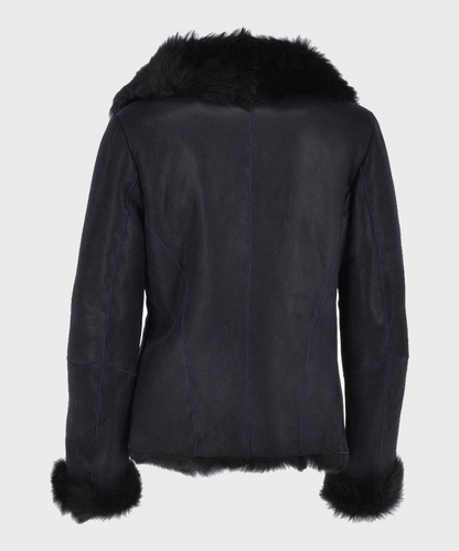 Women Black Shearling Fur Leather Jacket