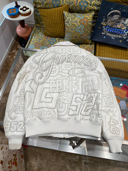 Givenchy White Leather Baseball Jacket
