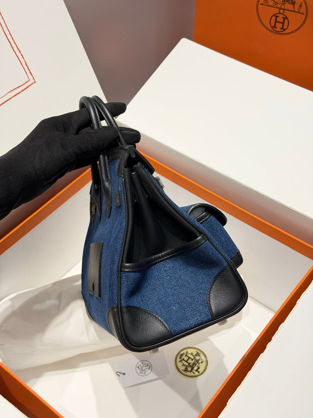 Hermes 25 Cargo Denim Handbag