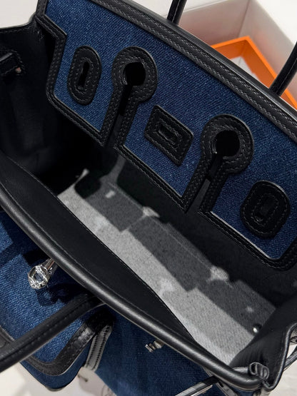Hermes 25 Cargo Denim Handbag