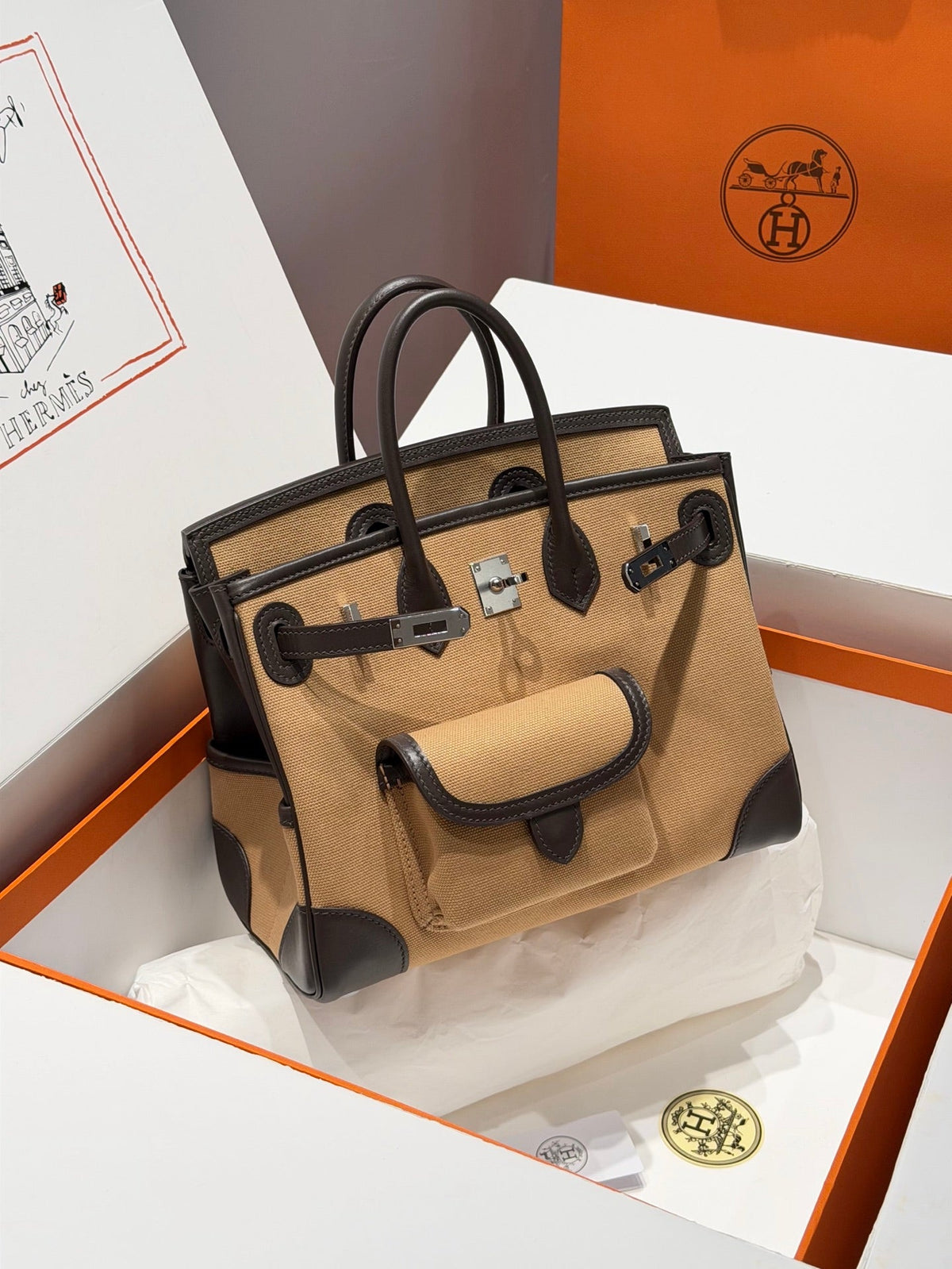 Hermes 25 Cargo Denim Handbag