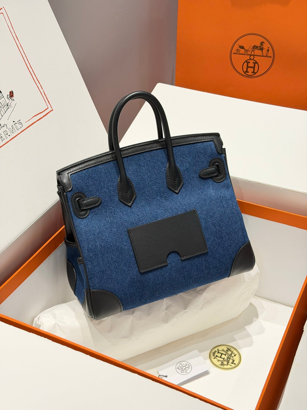 Hermes 25 Cargo Denim Handbag