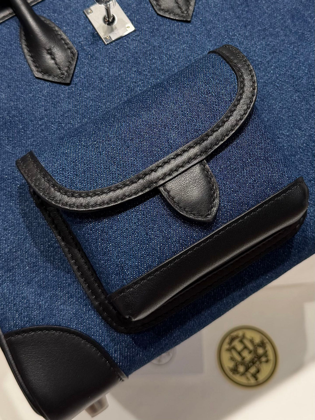 Hermes 25 Cargo Denim Handbag