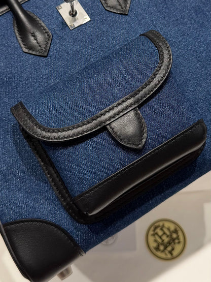 Hermes 25 Cargo Denim Handbag